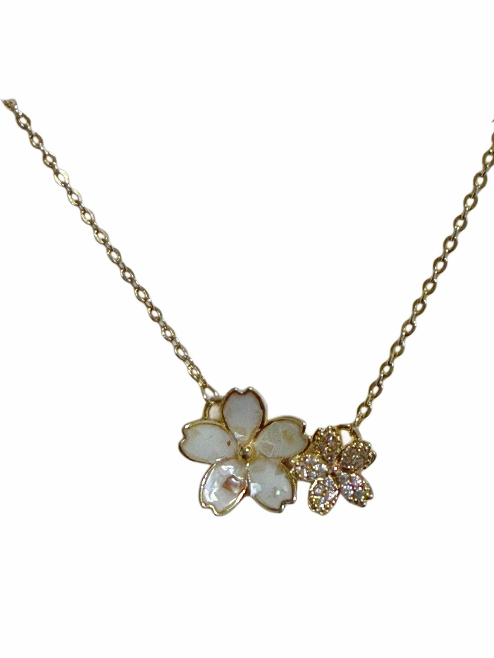 Delicate Gold Flower Pendant Necklace with Crystal Accents